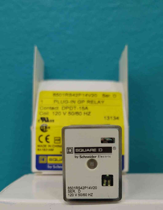 Square D 8501RS42P14V20 Miniature Plug-In Relay 120V Coil DPDT 15A 8-Pin NIB