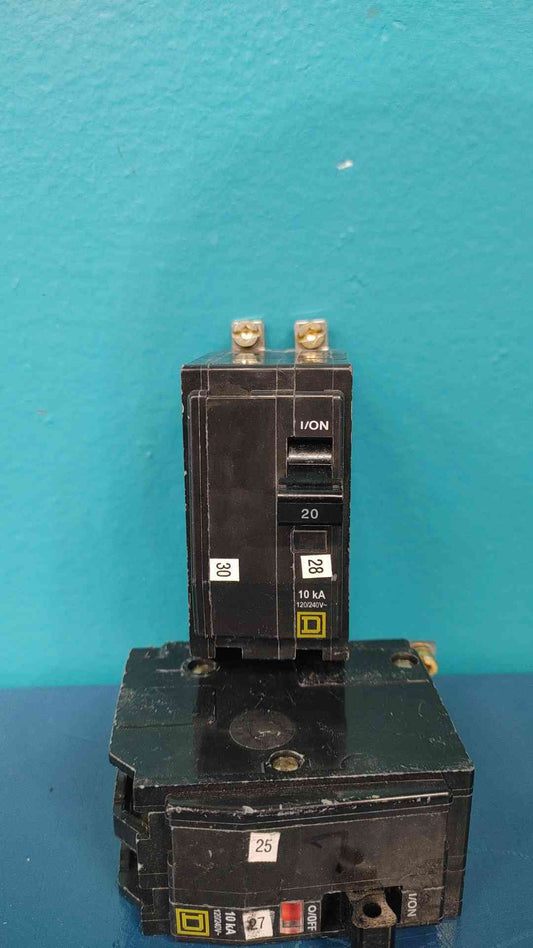 Square D QOB220 20 Amp 2 Pole Bolt-On Circuit Breaker 120/240V 10kA QOB 2P 20A