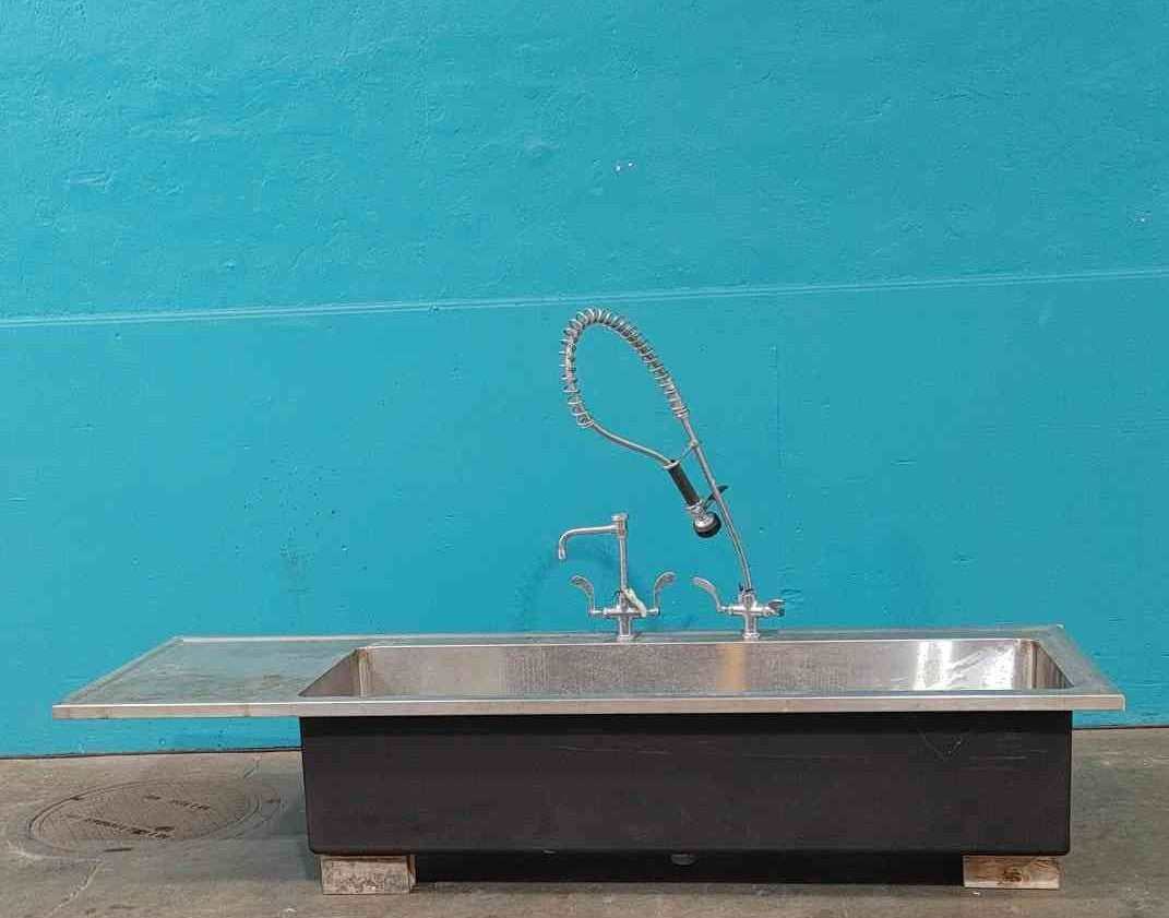 86 Commercial Stainless Steel Trough Sink Pre Rinse Sprayer Faucet Drainboard