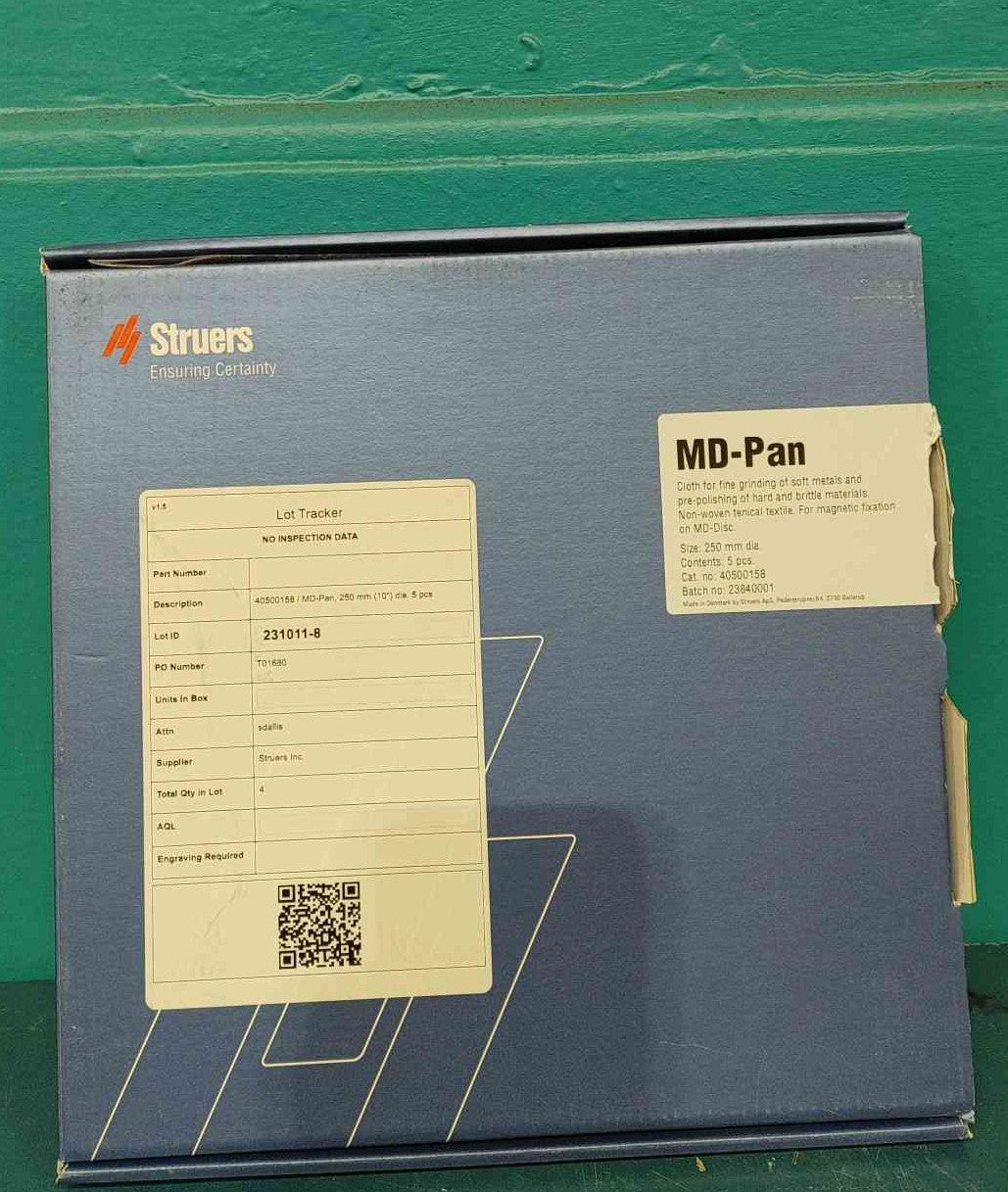Struers MD-Pan 250mm 10" Polishing Cloths Magnetic Back 5 Pk 40500158 Metallographic