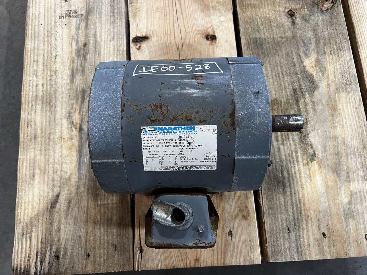 Marathon Electric, 3 Phase, AC Motor, 3 HP, 1740 RPM, Used DSLP1050