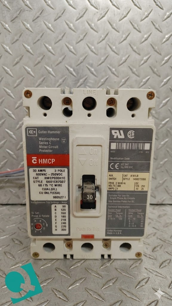 Westinghouse Series C Motor Circuit Breaker 30A 600VAC 250VDC HMCP030H1C