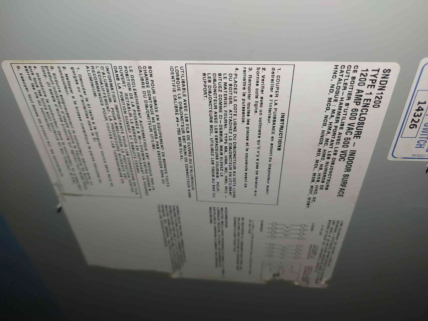EATON 800A 500V Enclosed Circuit Breaker Disconnect (SKU: 112636)