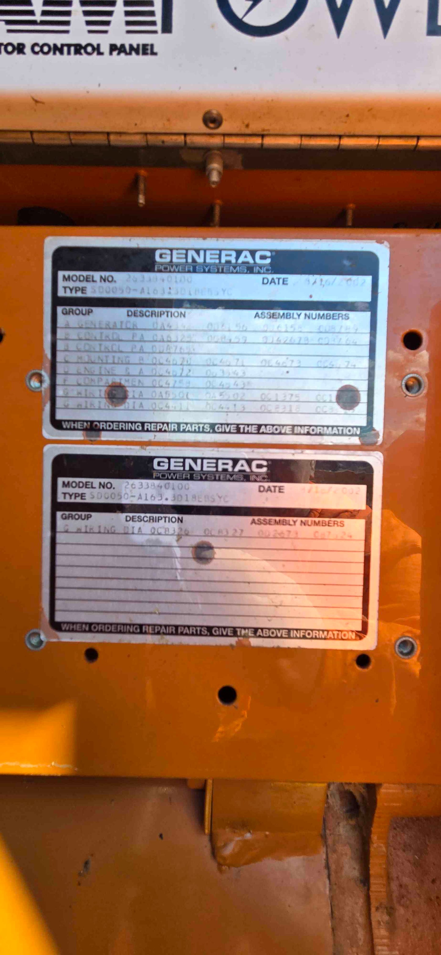 50KW Generac Generator 3.3L Daewoo Diesel 868Hrs LOAD TESTED '02