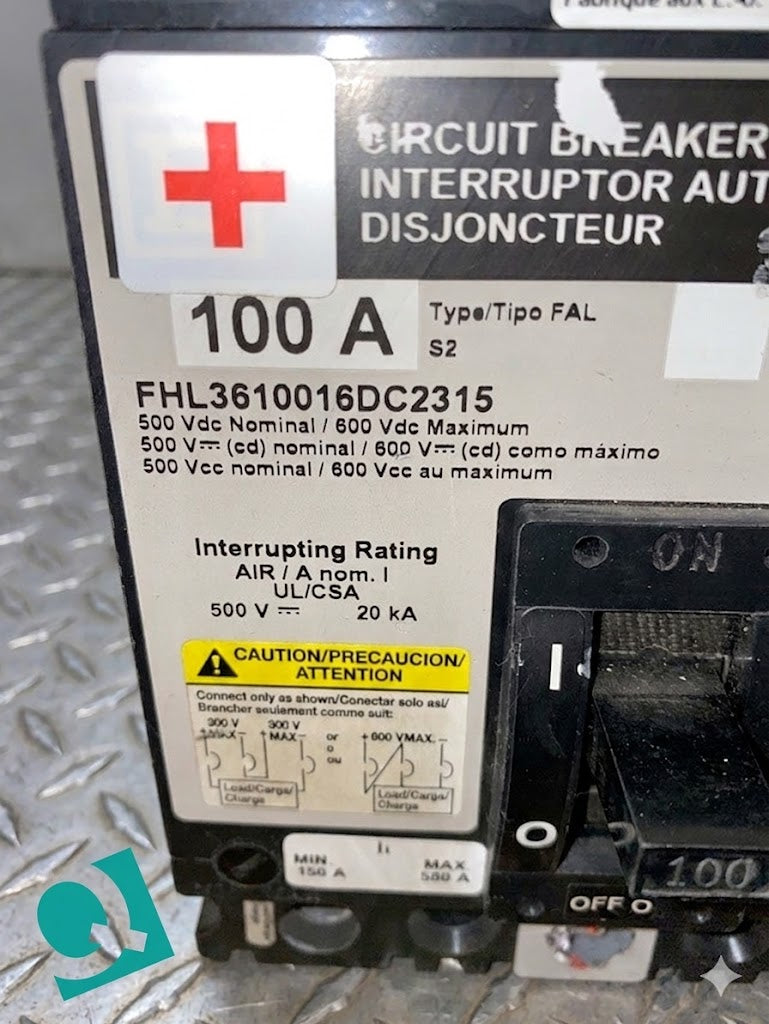 100A Square D FHL3610016DC2315 3 Pole DC Circuit Breaker(S6LLST1392)