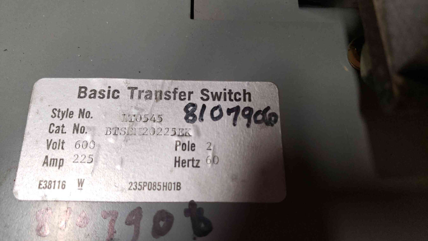 Generac / Eaton 225A 240V Single Phase 1PH ATS Transfer Switch BTS31120225EK (SKU: 108092)