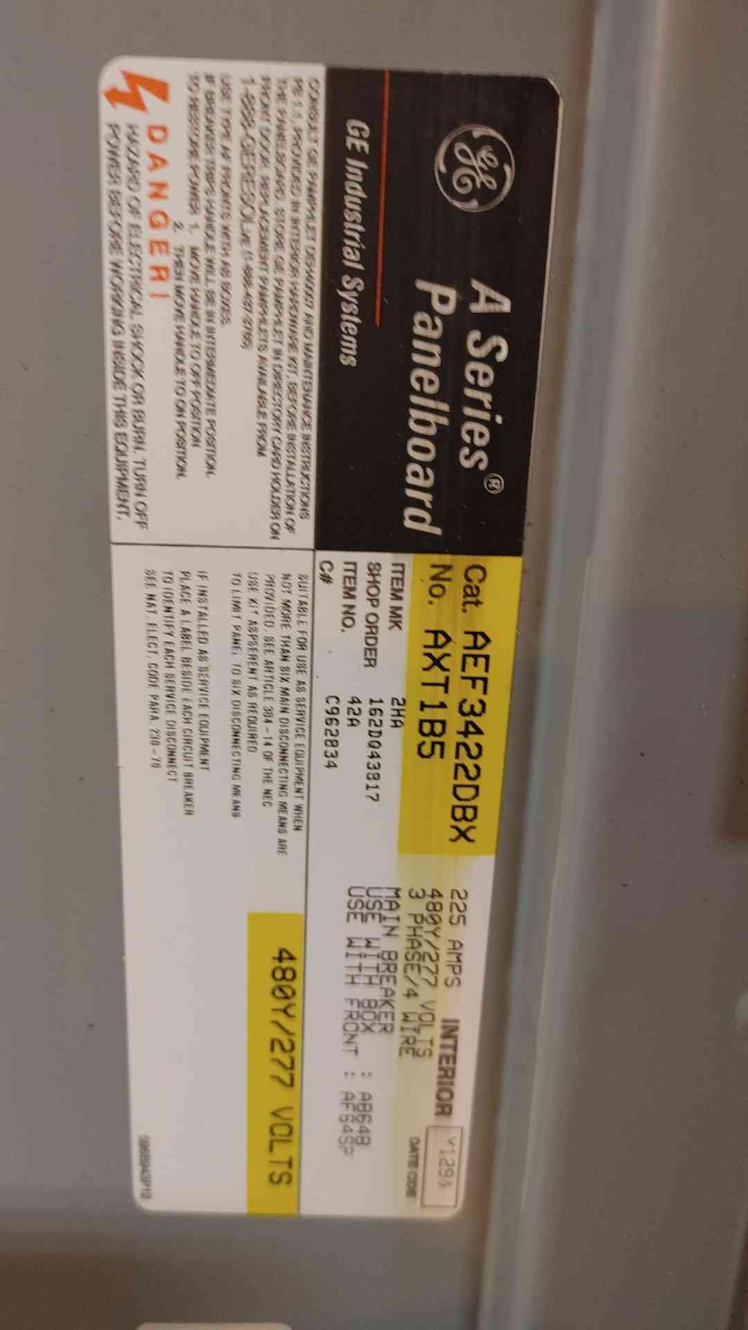 GE A Series Panelboard AEF3422DBX 225 AMPS  w/ Main (108892)