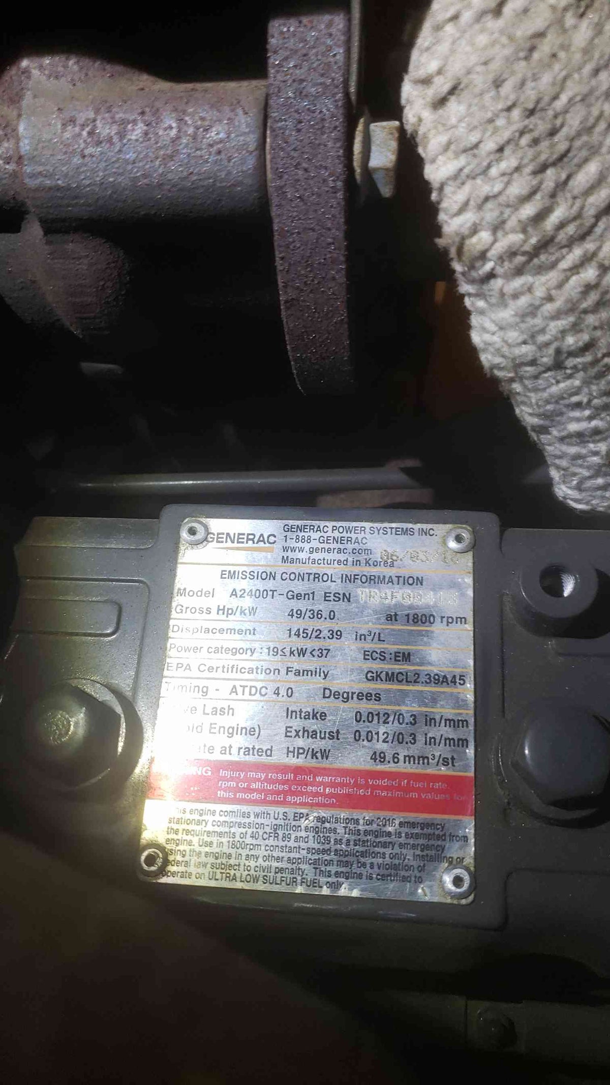 15KW GENERAC SD15 120/240V 1PH 62A Diesel 258 Hrs. TESTED (SKU: 109658)