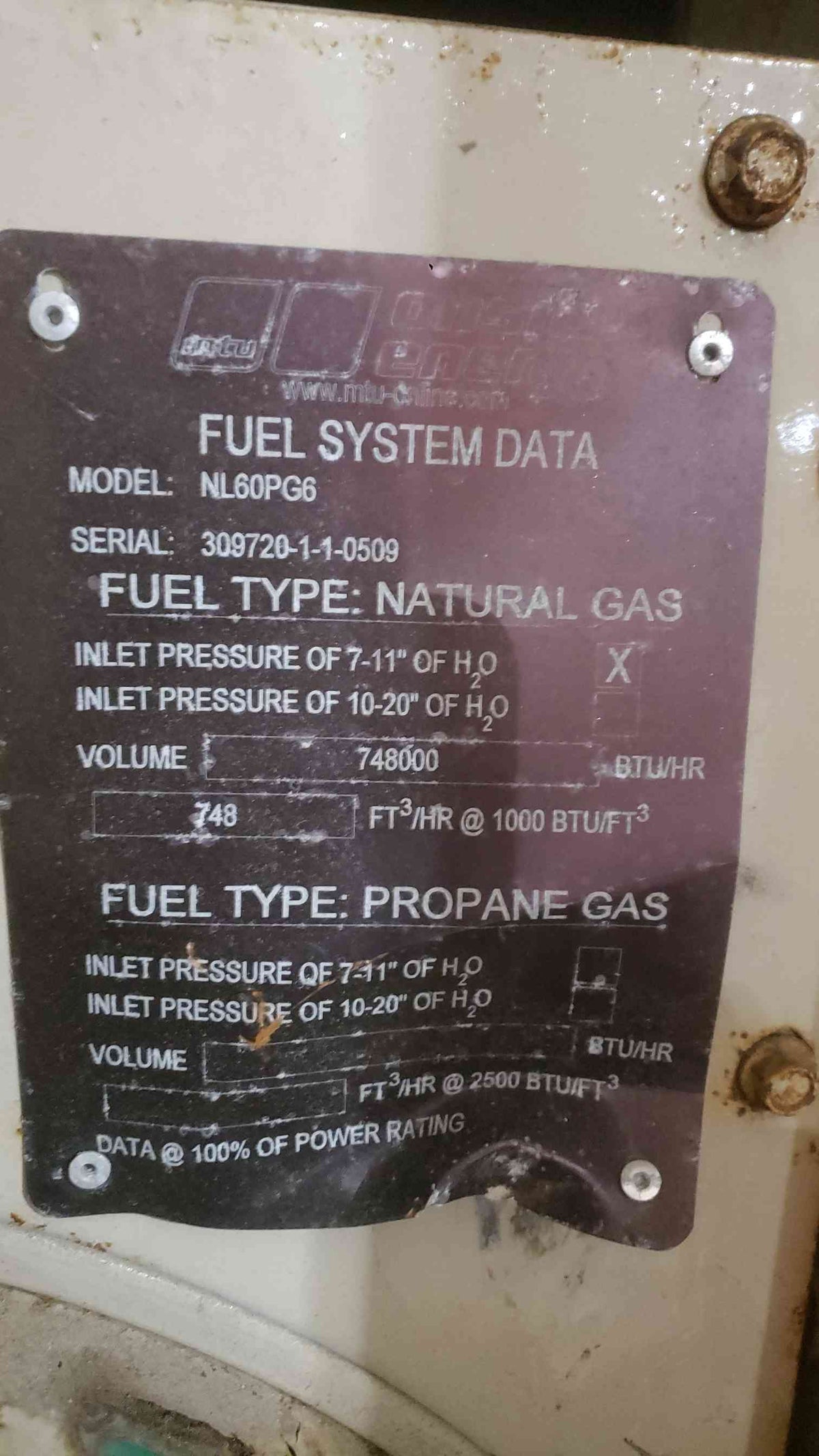AS-IS 60KW MTU NL60PG6 120/208 208A 3PH NG/LP 570.8 Hrs. (SKU: 112068)