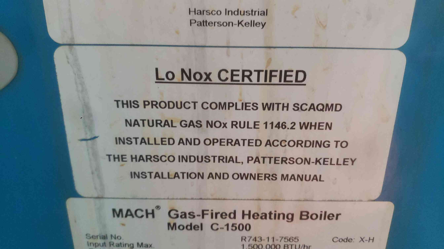 Patterson-Kelley MACH C-1500 Condensing Boiler 1.5M BTU Natural Gas 120V C1500
