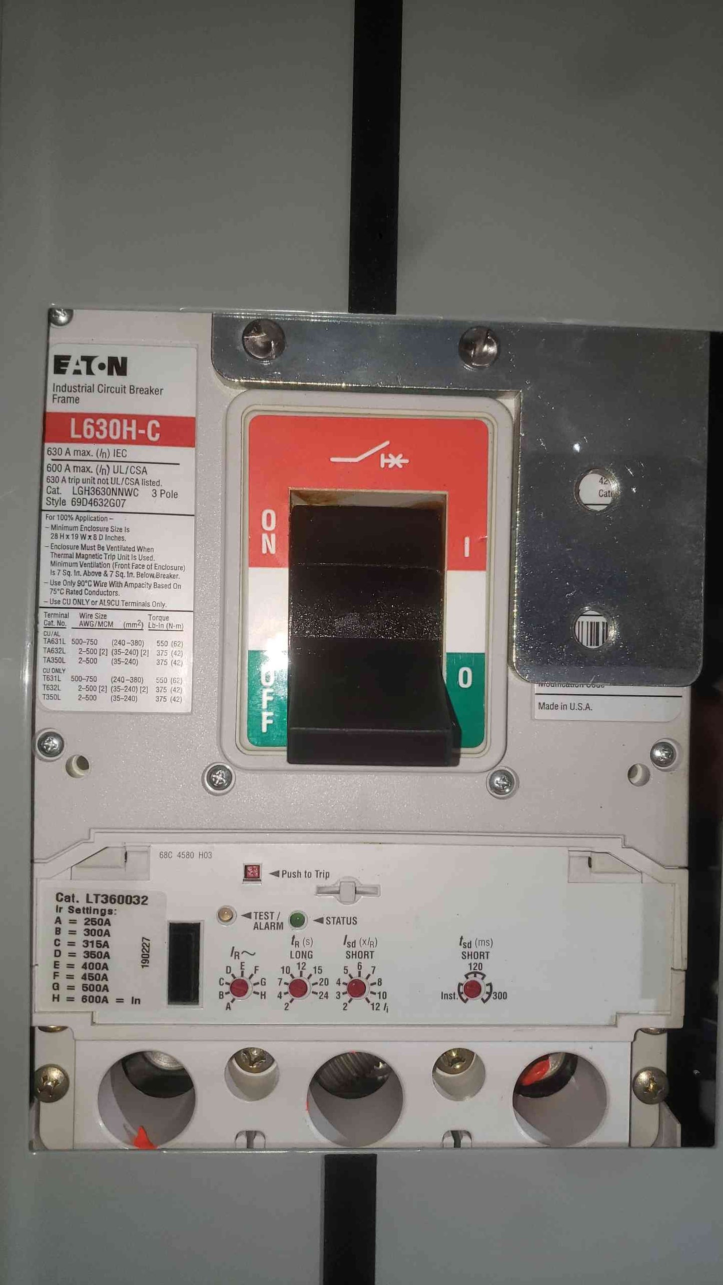 Eaton Pow-R-Line PRL-C 800A Switchboard NEMA 3R 415/240V L630H-C Breaker Panel
