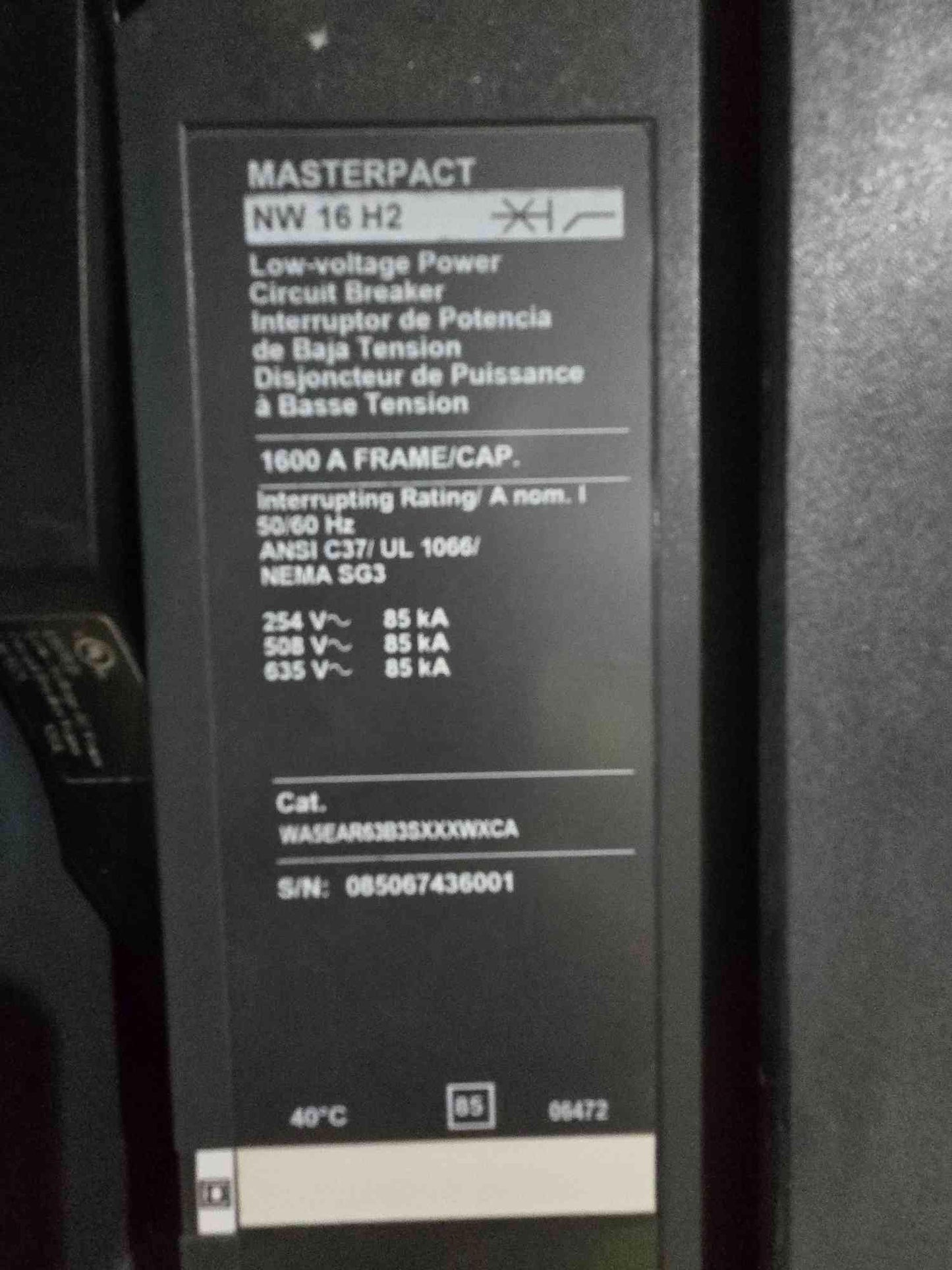 Square D Power-Zone 4 Switchgear 4000A Main & 8x NW16H2 1600A Breakers (109355)