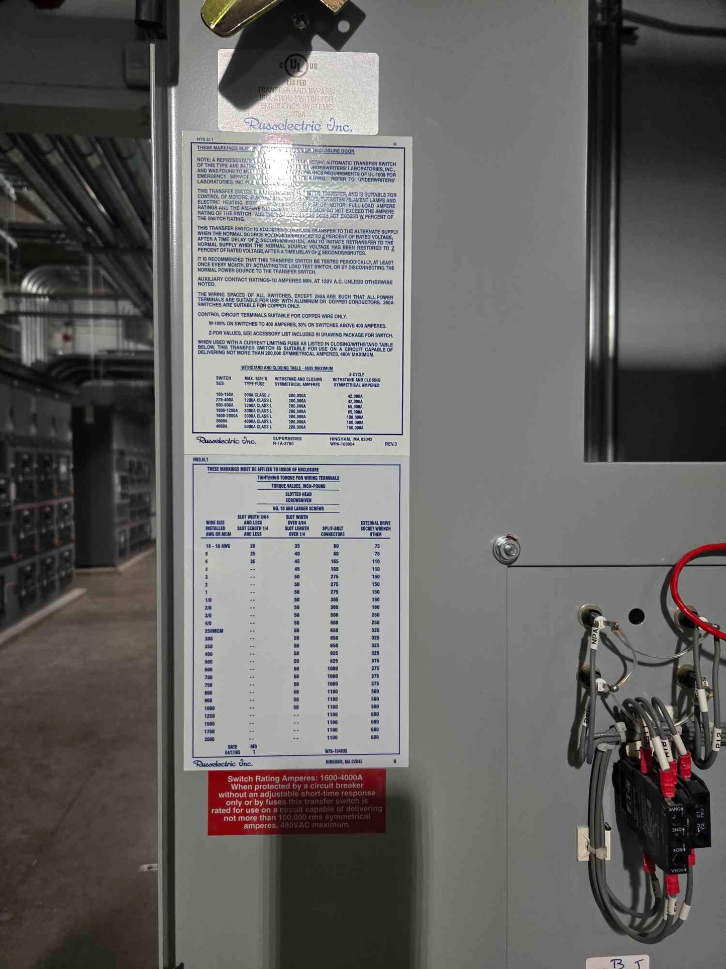 1600A Russeectric 277/480v ATS RTBDNB-16003CEF (107663)
