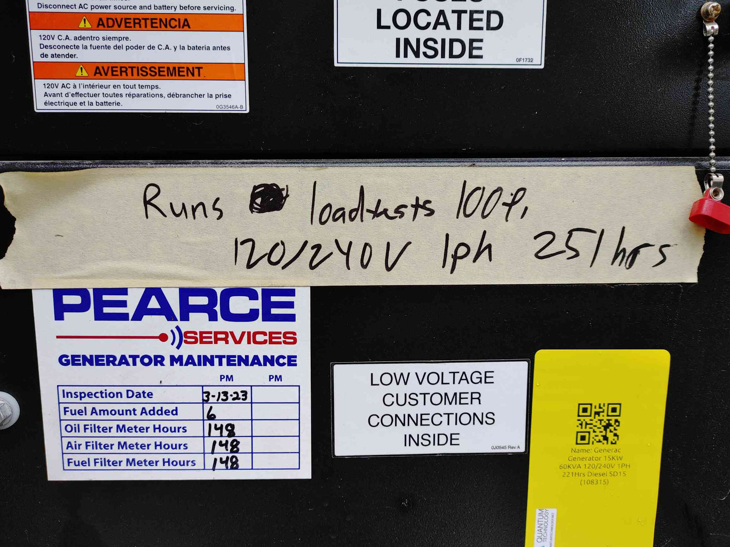 15KW Generac Generator 120/240V 1PH 251Hrs Diesel SD15 LOAD TESTED (108315)