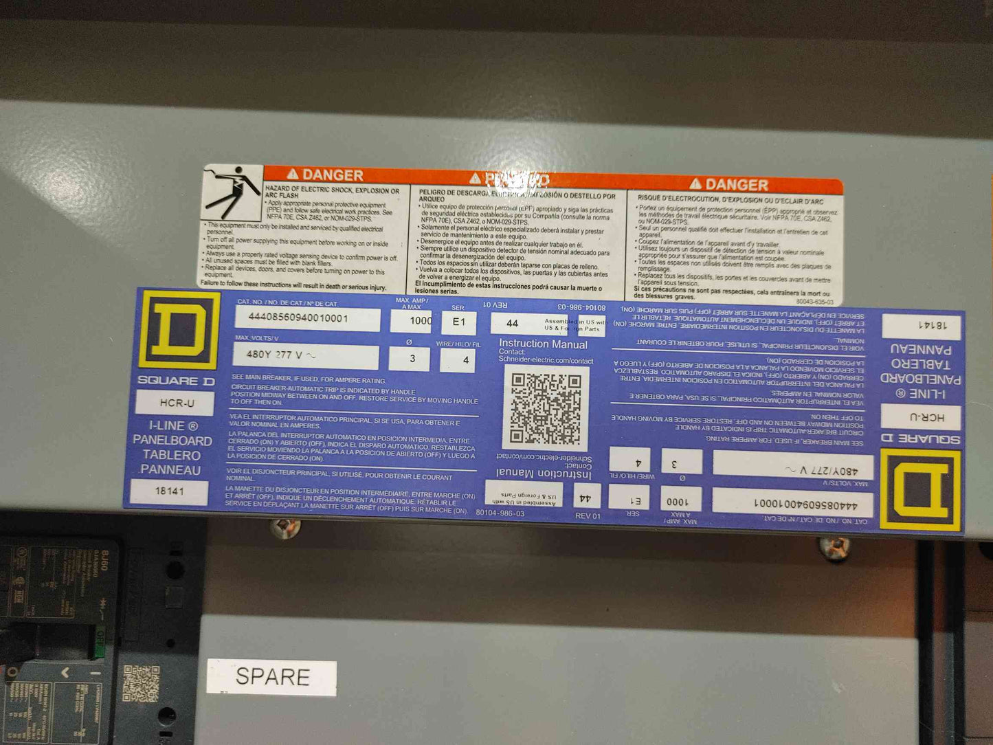 1000A Square-D HCR-U I-Line Panelboard 480/277 3PH 8 Breakers & Main (SKU: 111331)