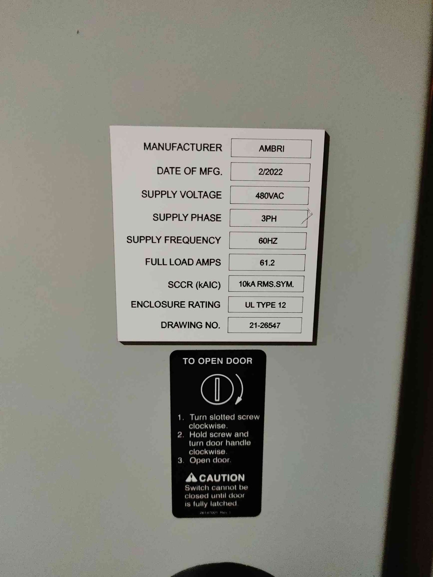 Industrial Batttery Control Panel 61.2A 480V 3PH 60Hz '22(SKU: 112015)