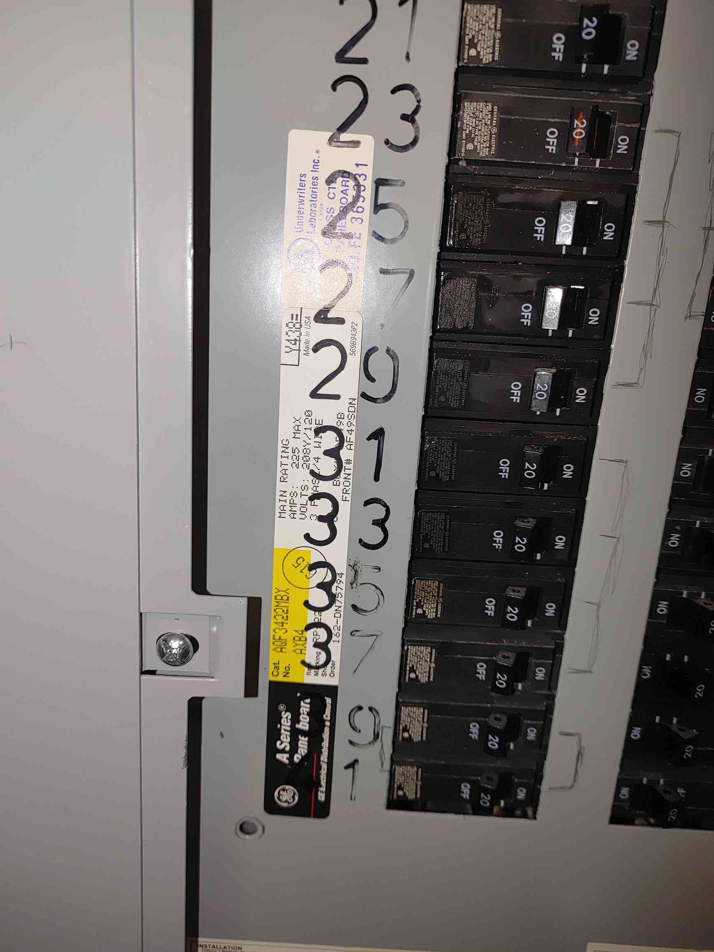 GE A Series Panelboard 208Y/120V 225A MAX AF49SDN (112470)