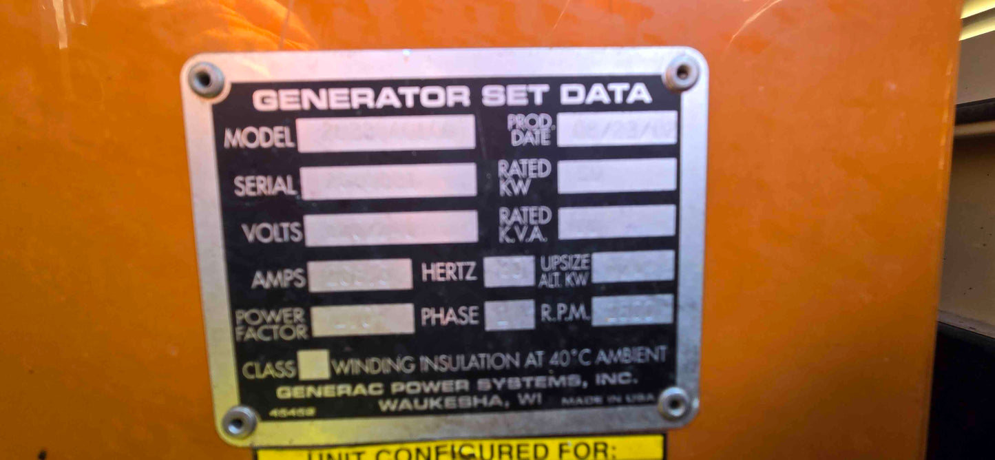 50KW Generac Generator 3.3L Daewoo Diesel 868Hrs LOAD TESTED '02