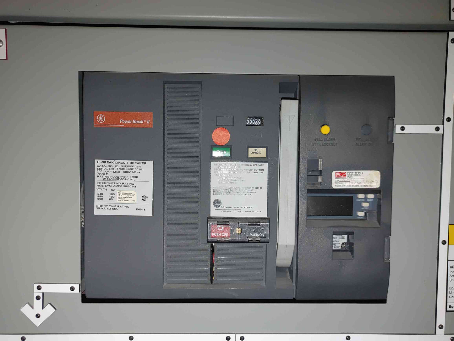 GE Power Break II Switchboard 5x 800A SHF08B208H Breakers 480V Hi-Break 3P (112940)