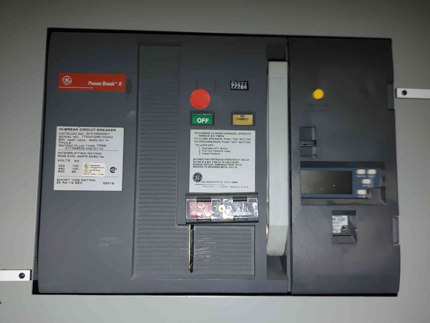 GE Power Break II Switchboard 5x 800A SHF08B208H Breakers 480V Hi-Break 3P (112940)