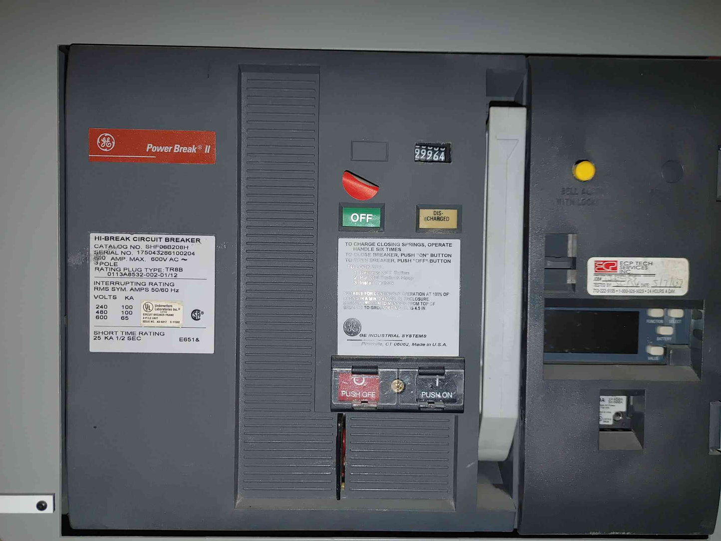 GE Power Break II Switchboard 5x 800A SHF08B208H Breakers 480V Hi-Break 3P (112940)