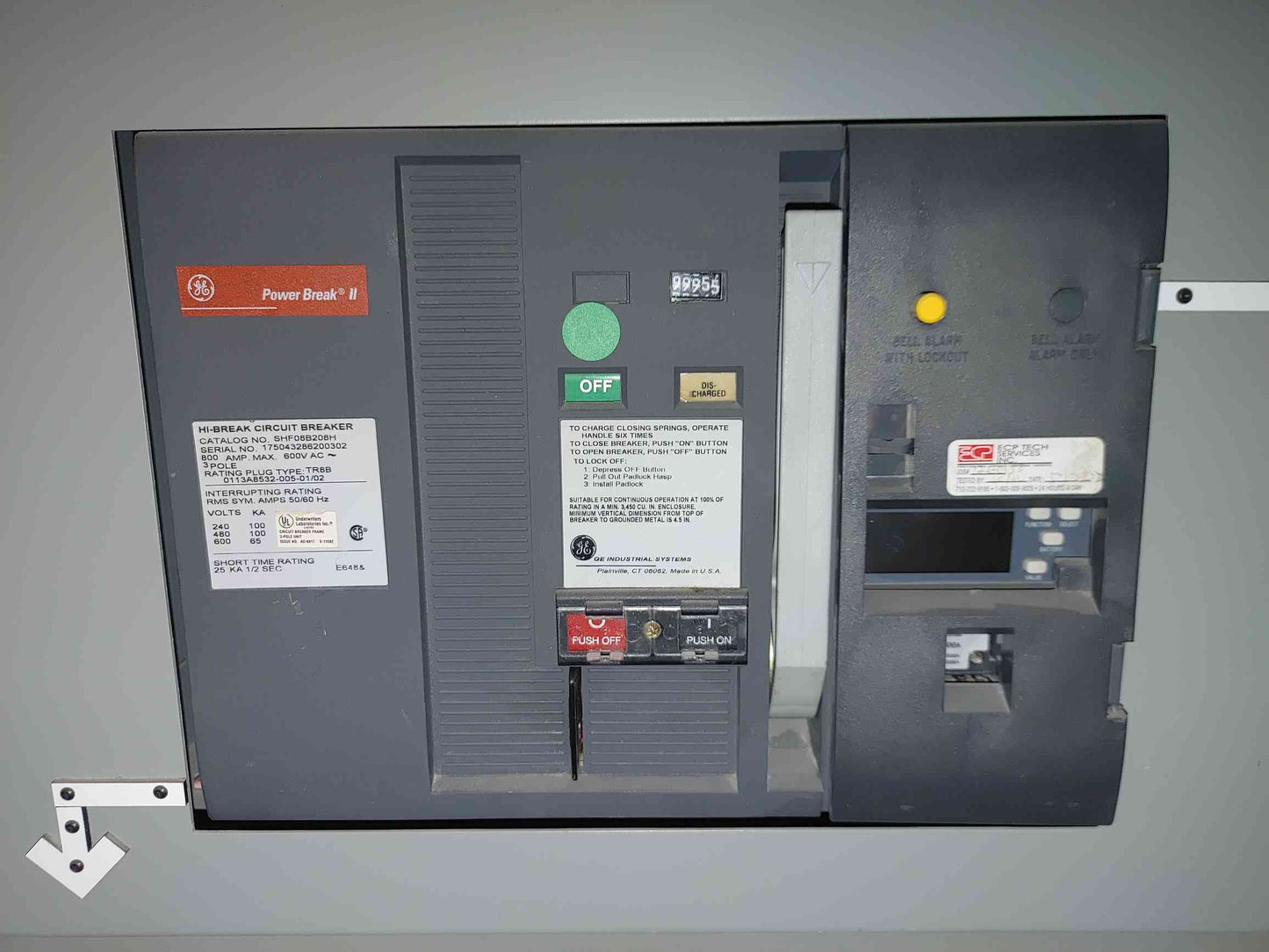 GE Power Break II Switchboard 5x 800A SHF08B208H Breakers 480V Hi-Break 3P (112940)