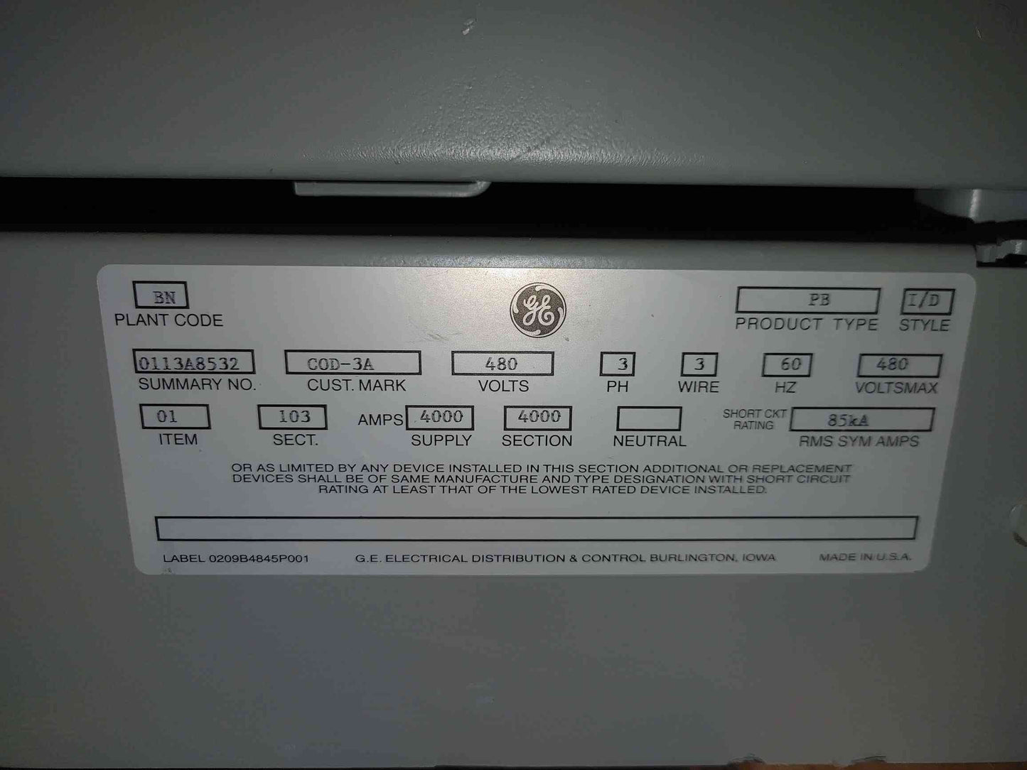 GE Power Break II Switchboard 5x 800A SHF08B208H Breakers 480V Hi-Break 3P (112940)