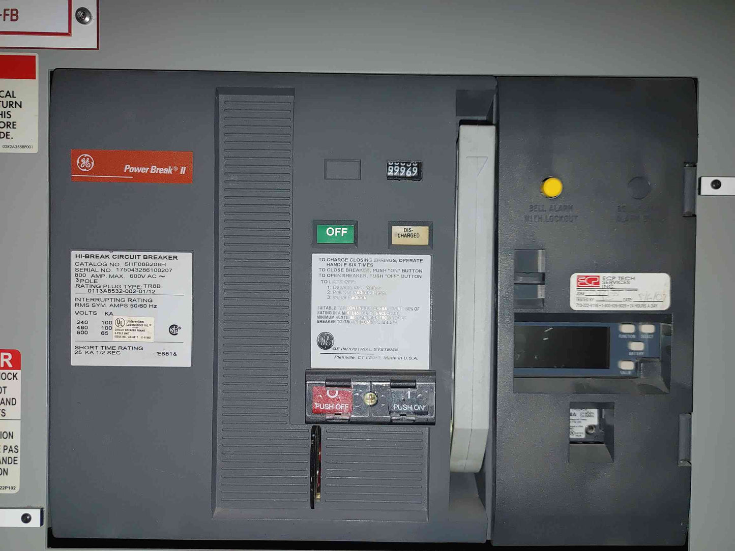 GE Power Break Switchboard 4x 800A SHF08B208H Power Break II Breakers 480V (112941)