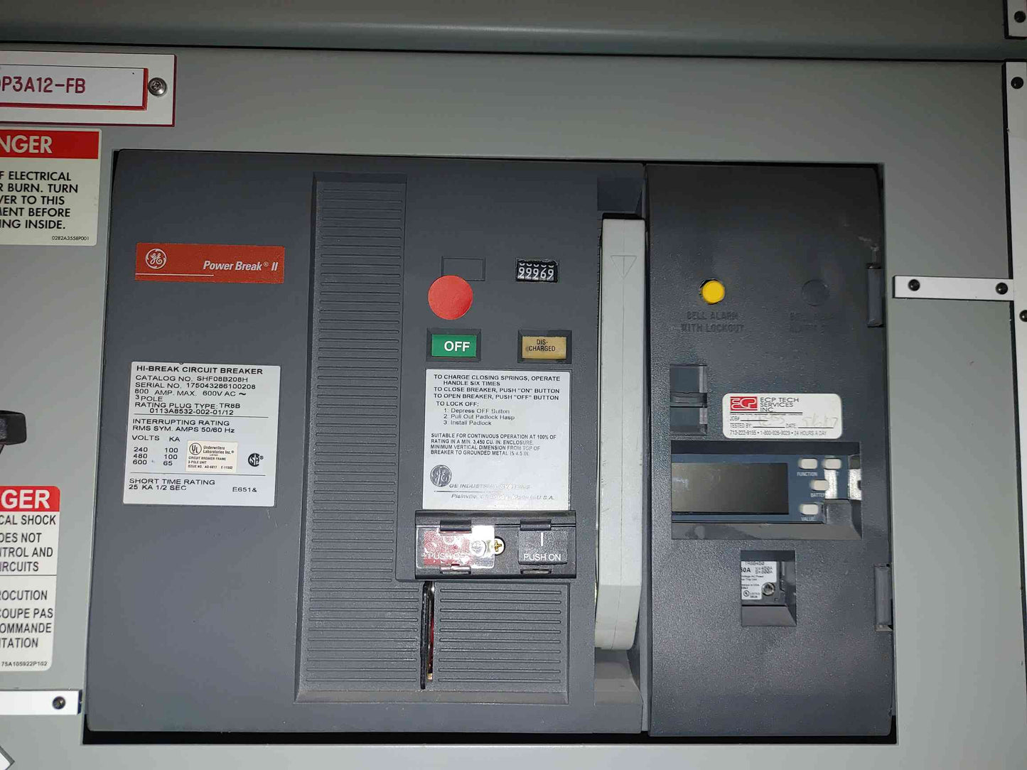 GE Power Break Switchboard 4x 800A SHF08B208H Power Break II Breakers 480V (112941)