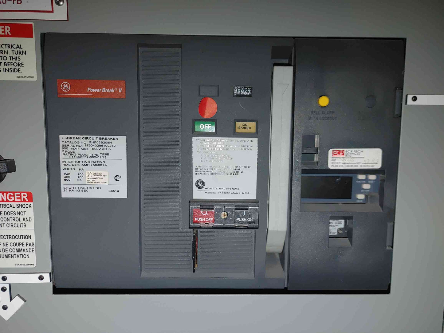 GE Power Break Switchboard 4x 800A SHF08B208H Power Break II Breakers 480V (112941)