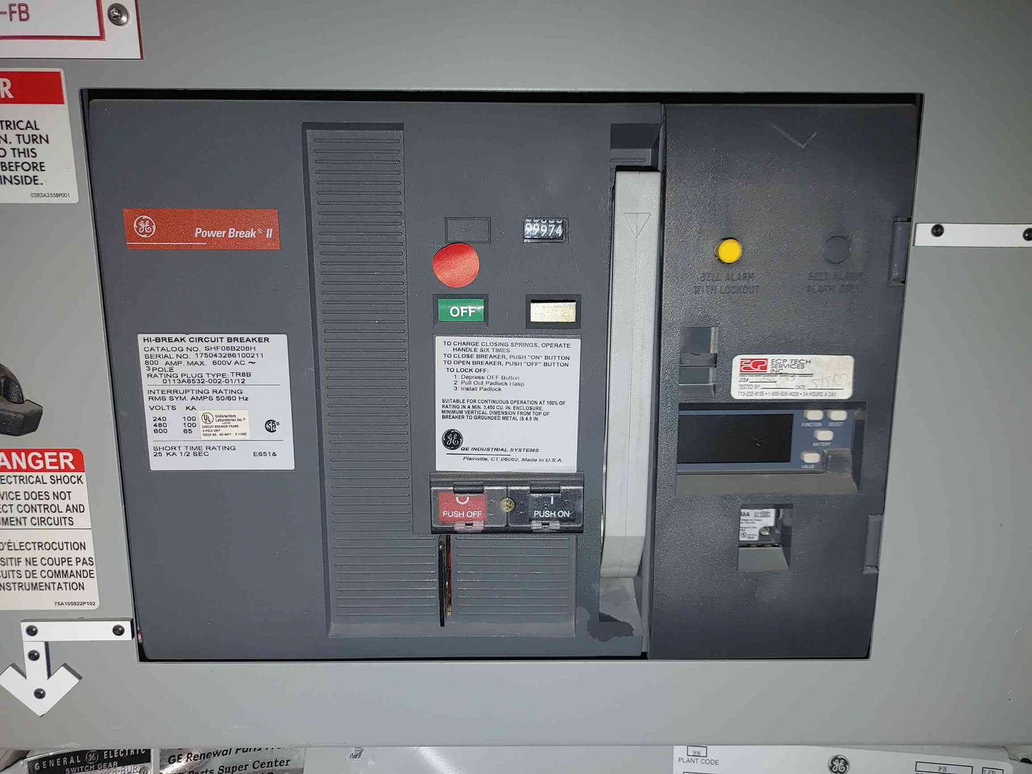 GE Power Break Switchboard 4x 800A SHF08B208H Power Break II Breakers 480V (112941)