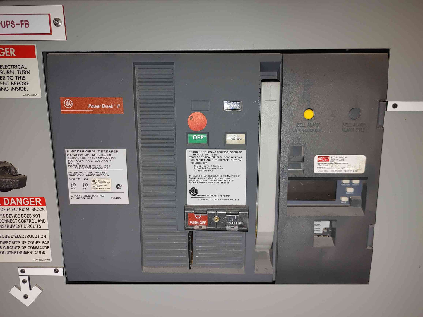 GE Power Break II Switchboard 5x 800A SHF08B208H Breakers 480V Hi-Break 3P (112943)