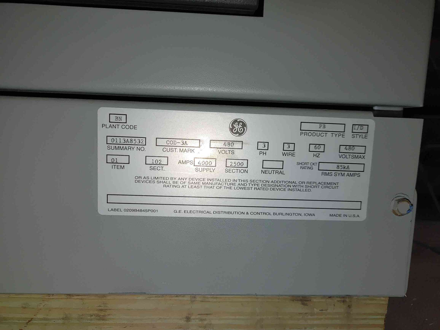 GE Power Break II Switchboard 5x 800A SHF08B208H Breakers 480V Hi-Break 3P (112943)