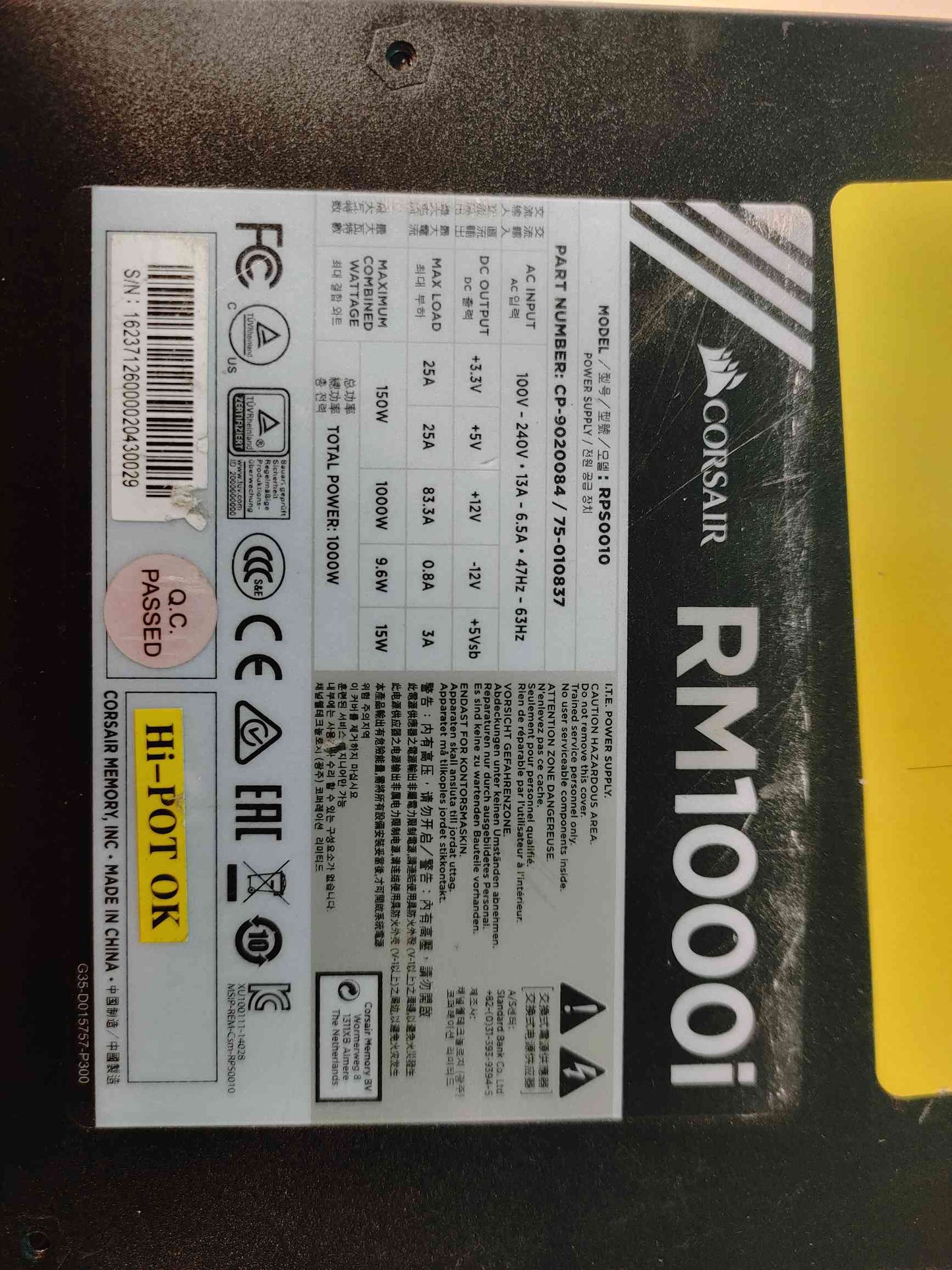 AS -IS CORSAIR RM1000i 1000W Modular Power Supply(S6LLST3097)