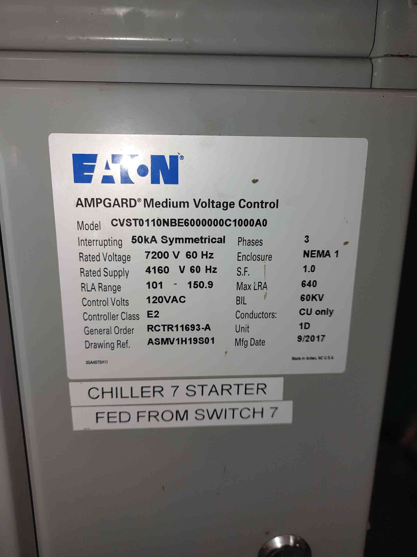 50KA Symmetrical Eaton AmpGard Medium Voltage Motor Control 7200/4160V CVST (SKU: 111333)