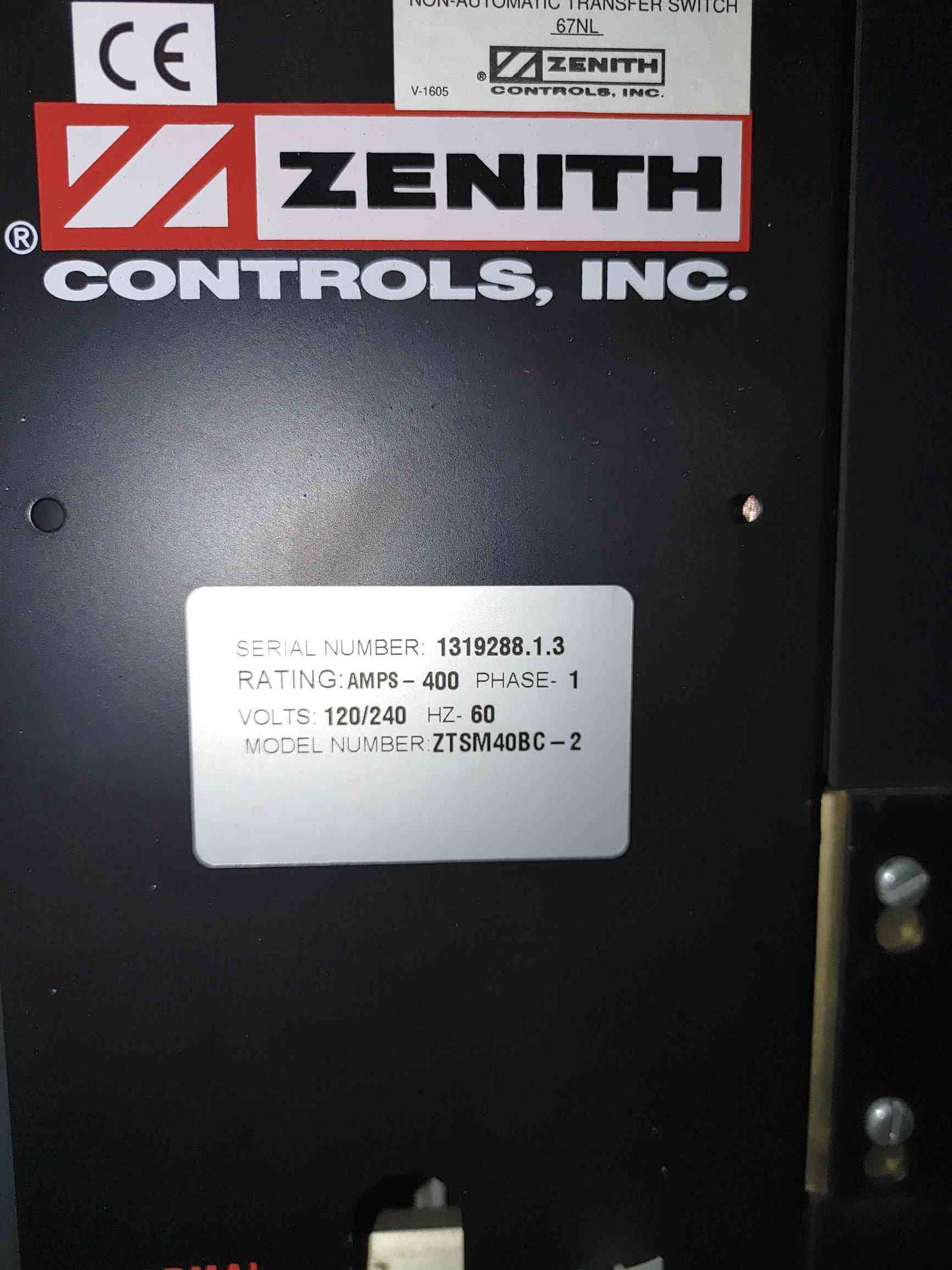 Zenith Controls 400A Automatic Transfer Switch ATS NEMA 1 480V 600V Emergency