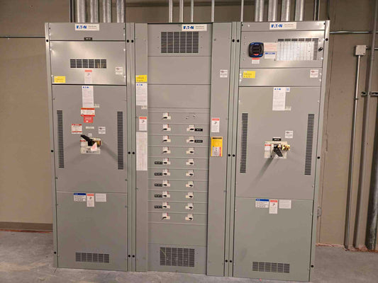 1200A Eaton Pow-R-line 480V Switchgear 3 Section 2 Mains Meter & 19 Breaker NGH65K NGH312032E