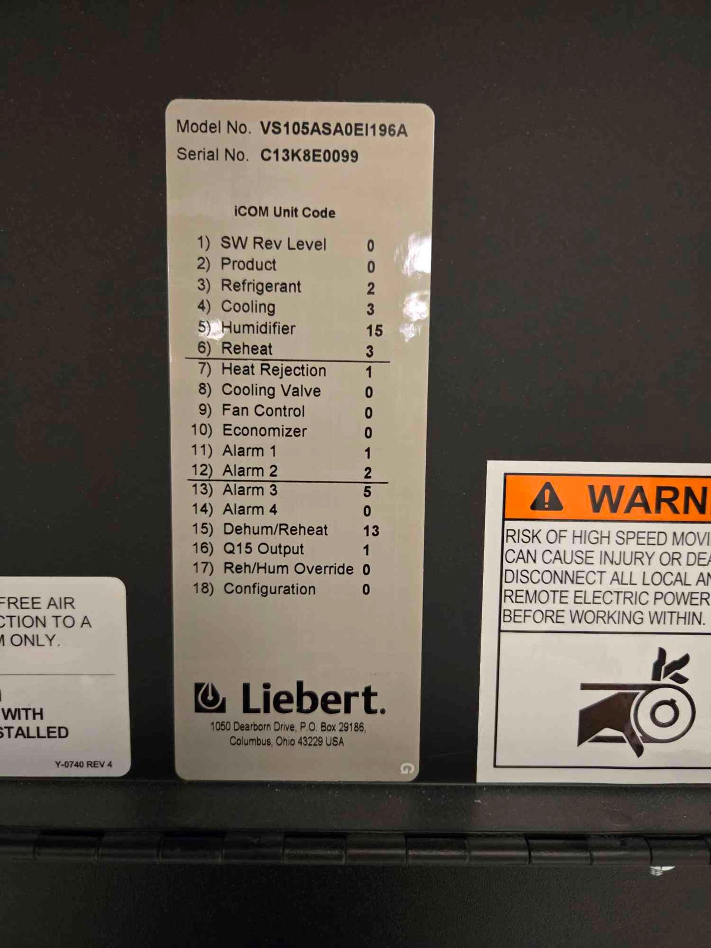 2013 Liebert Crac Unit 460V VS105ASAOEL196A