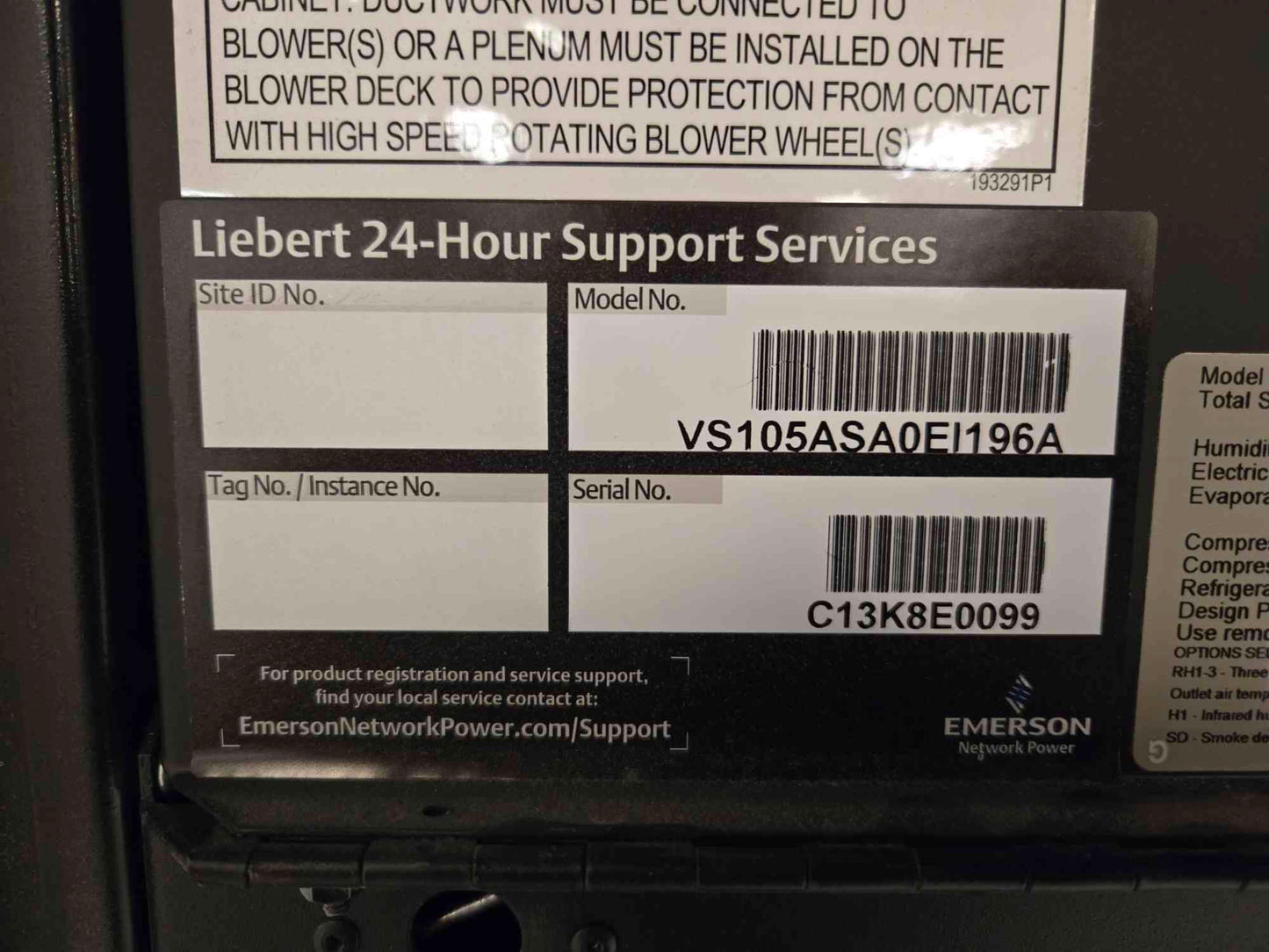 2013 Liebert Crac Unit 460V VS105ASAOEL196A