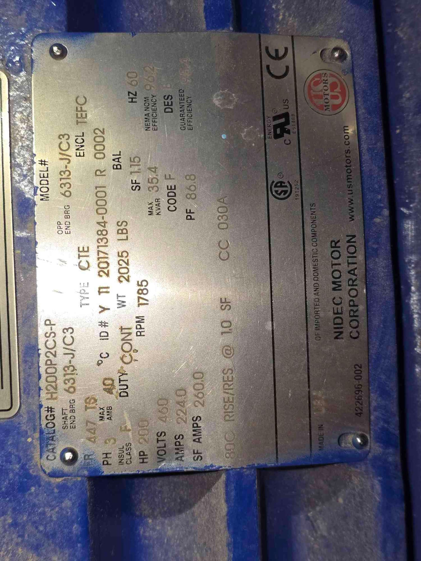 US Motors H200P2CS-P Motor and Pump 460V 3PH 200HP(SKU: 111335)