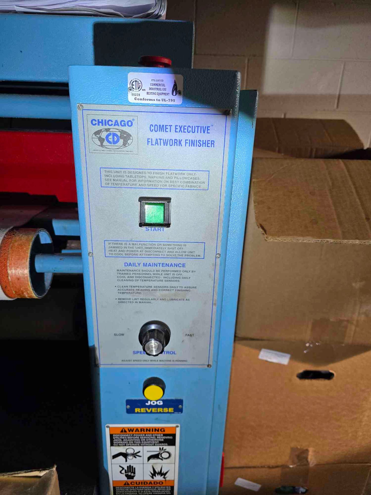 Chicago Flatwork Ironer, Model Comet 80 120v, 60 Cycle, 1Ph