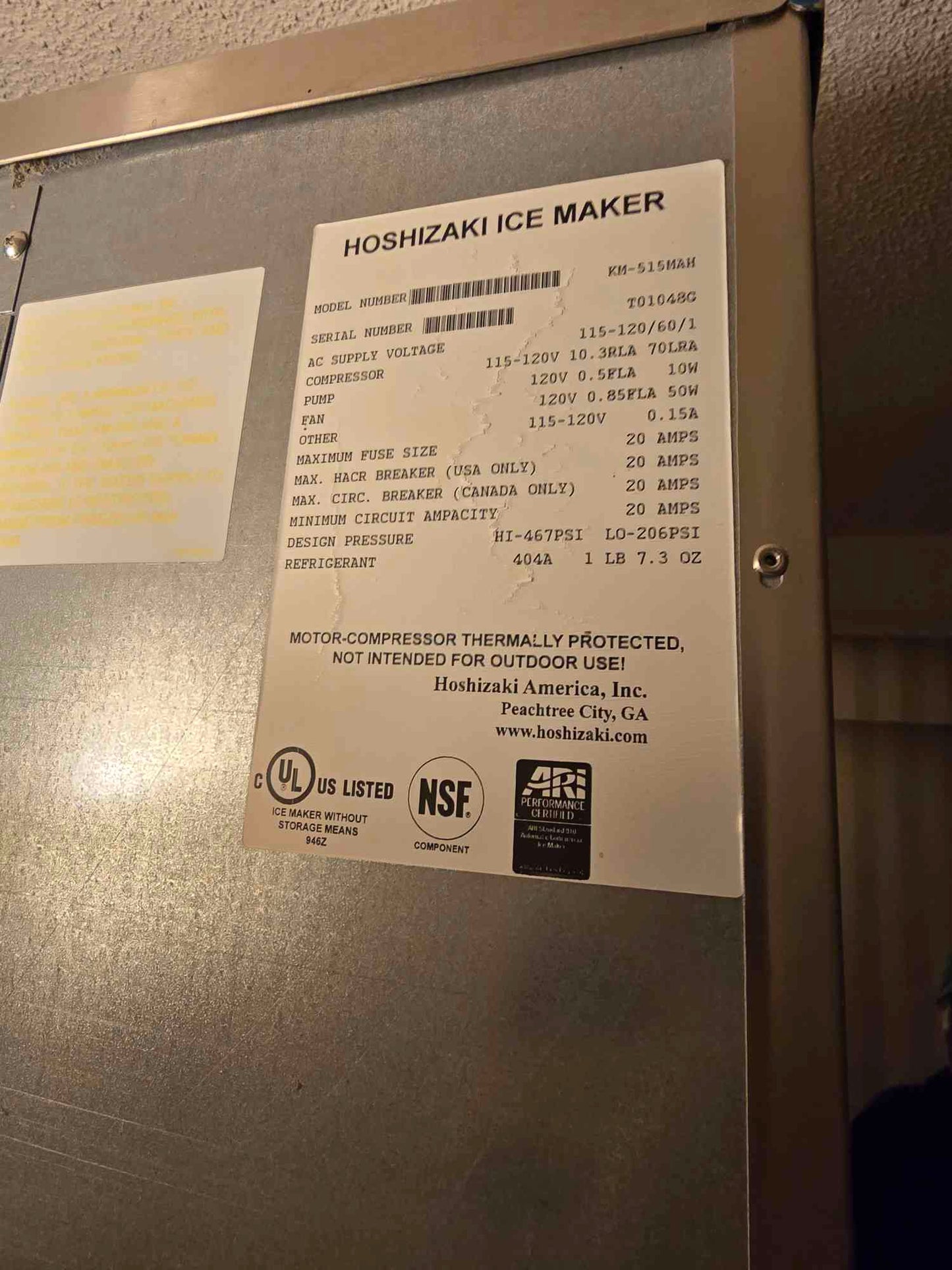 Hoshizaki Commercial Ice Dispenser W/ Ice Maker KM-515MAH