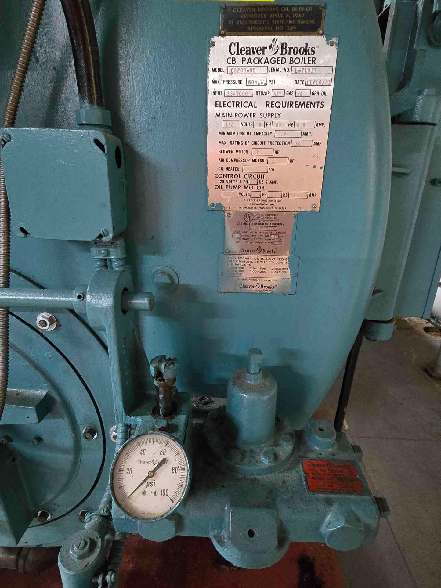 80HP Cleaver Brooks Packaged Boiler C8200-80 480V 3PH