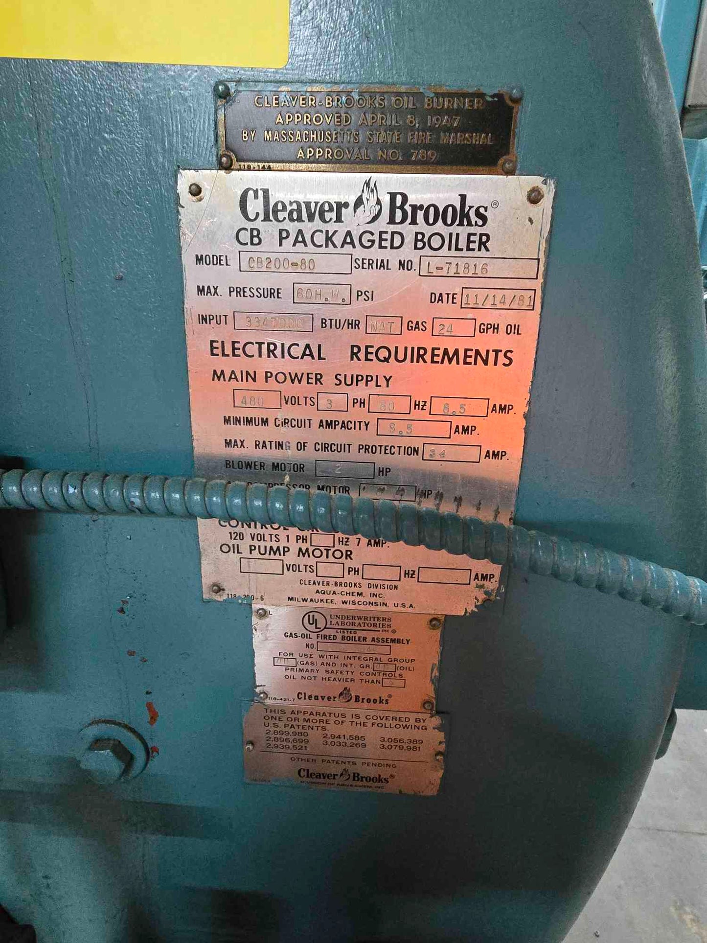 80HP Cleaver Brooks Packaged Boiler C8200-80 480V 3PH