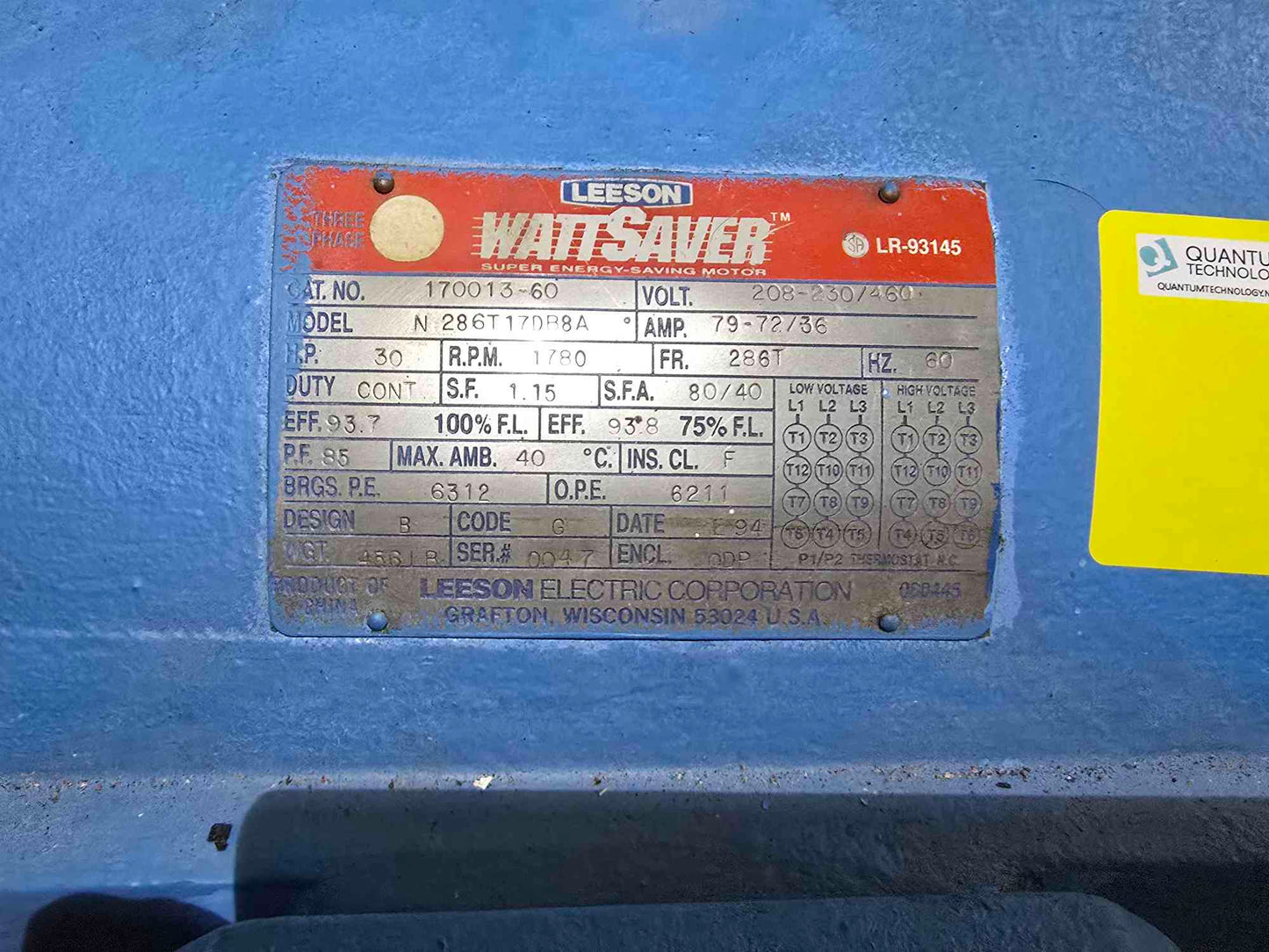 30HP Leeson WattSaver Motor and Pump  N286T17DB8A 3PH (SKU: 111519)