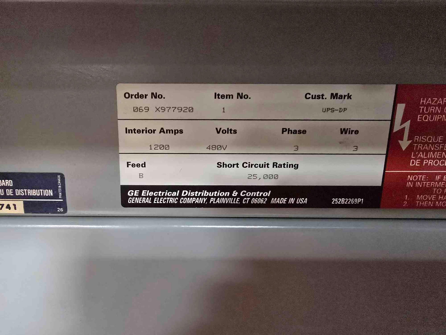 1200A Spectra Series Power PanelBoard 480v 3PH 6 Breakers