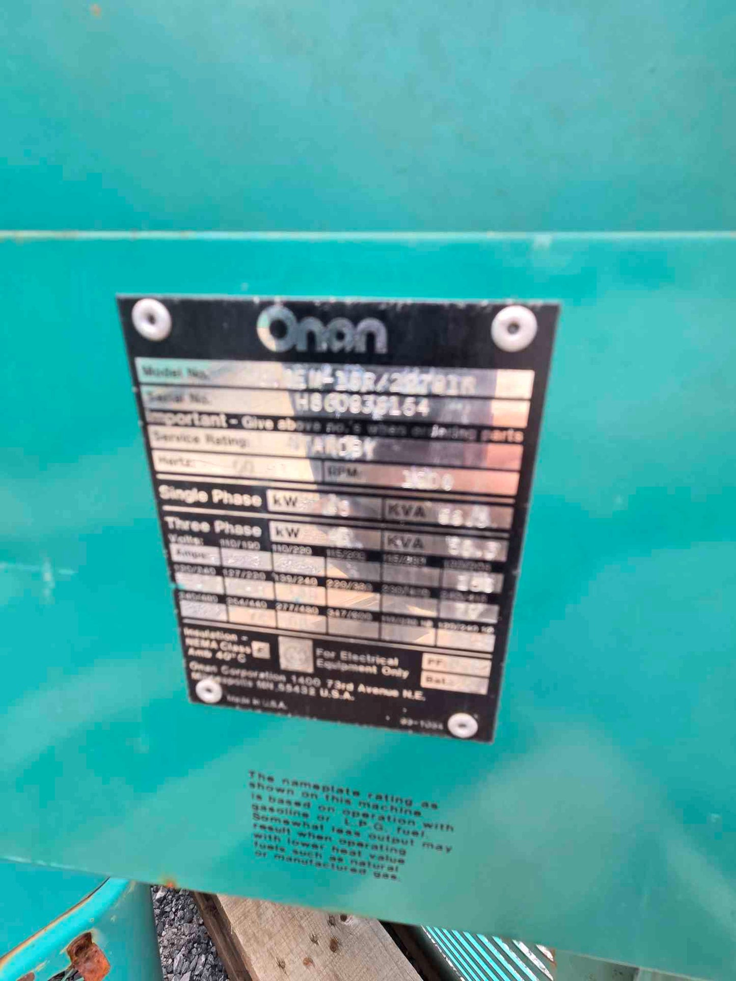 45KW Onan 300 Ford Nat Gas LP Generator '86 1495 Hours Tested