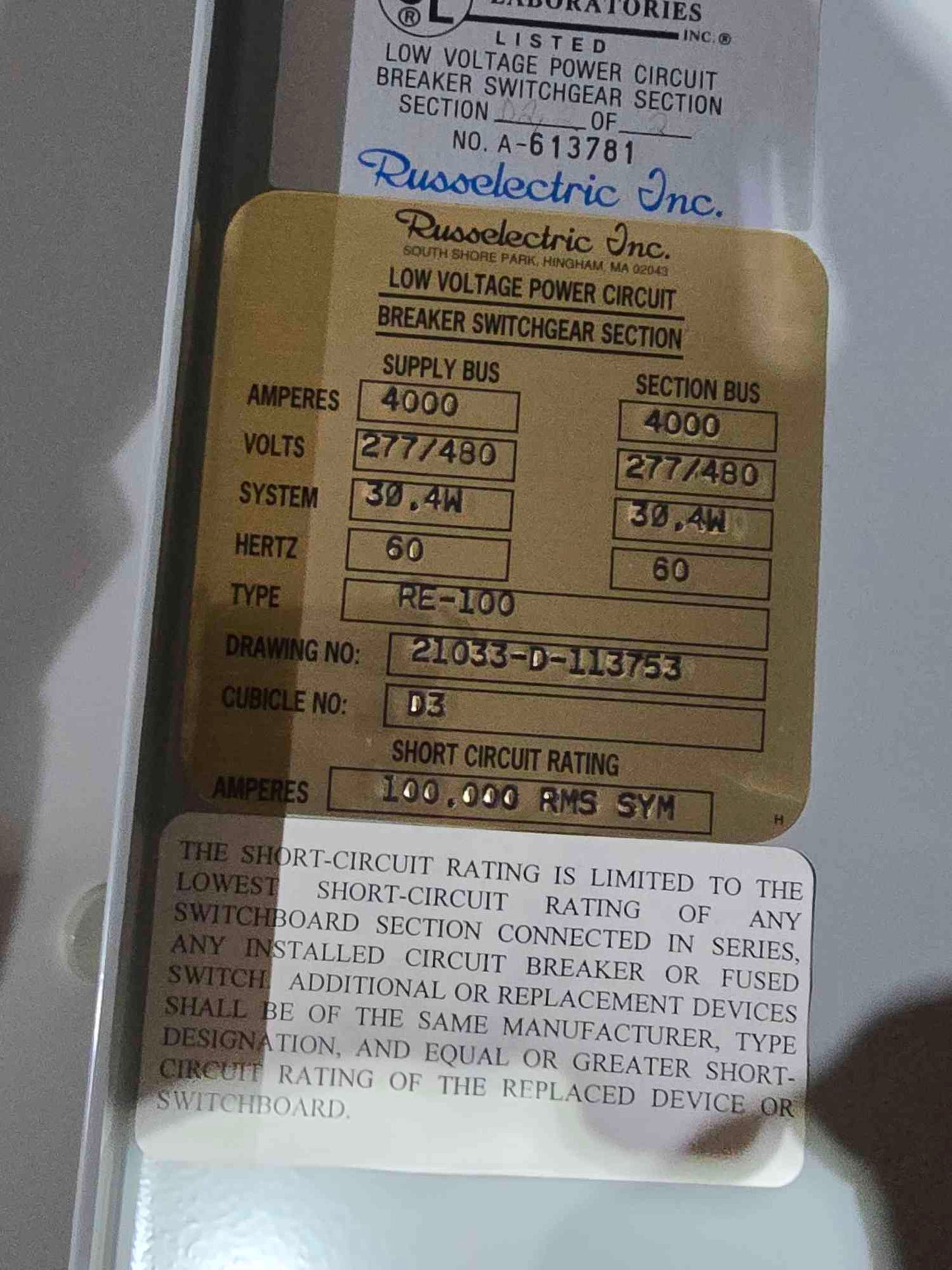 4000A Russelectric 8 Section Paralleling Switchgear 277/480V