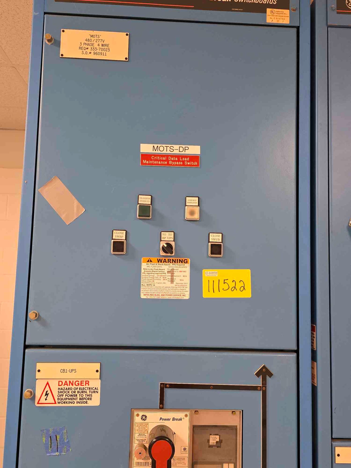 1600A GE PowerBreak Switchboard 480/277V 3PH 4 Wire 2 Breaker TP1616TTCR