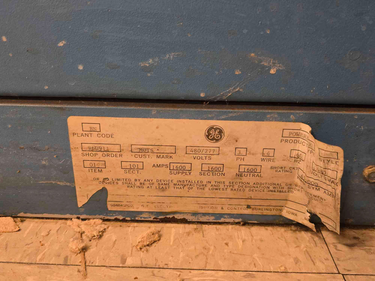 1600A GE PowerBreak Switchboard 480/277V 3PH 4 Wire 2 Breaker TP1616TTCR